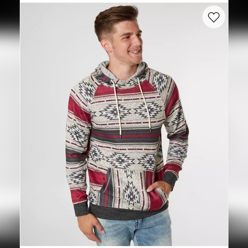 Aztec Patterned Red and Gray Hoodie